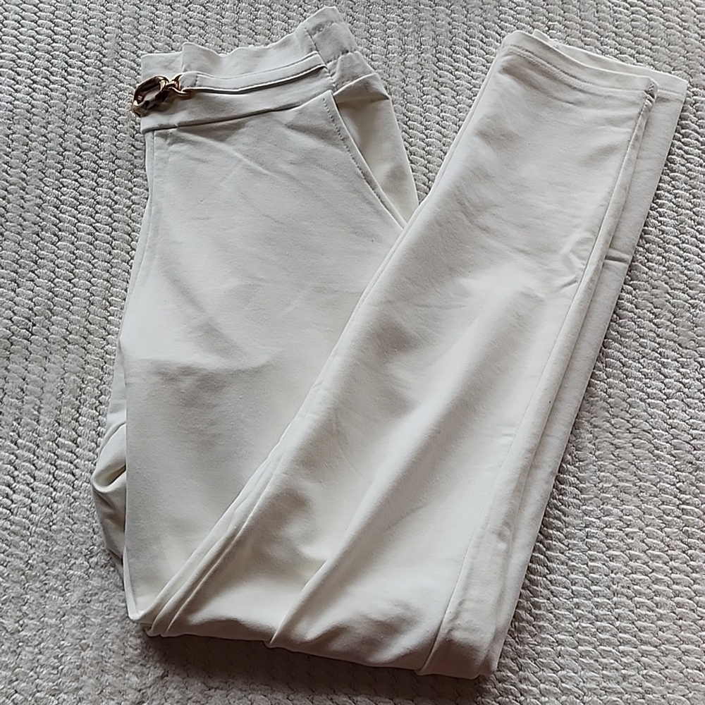 Motion Elegant White Pants  with Gold Accent